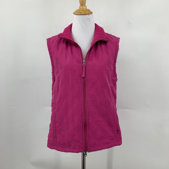 Columbia Jacket Women L Large Pink Media Wool Blend Knitted Back Full Zip Vest - Picture 2 of 14